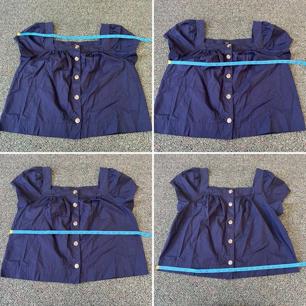 J CREW Navy Blue 100% Cotton Square-Neck Button Puff Cap Sleeve Poplin Blouse XL - Picture 15 of 16